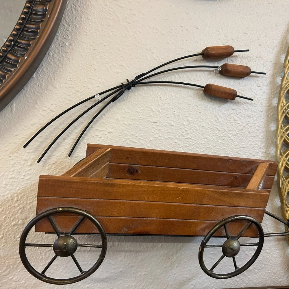 Country Rustic Brown Wooden Wall Decor Wagon